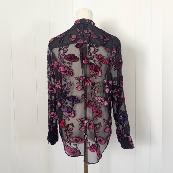 Alice + Olivia Floral Velvet Flocked Sheer Chiffon Shirt Blouse Small - Picture 2 of 11